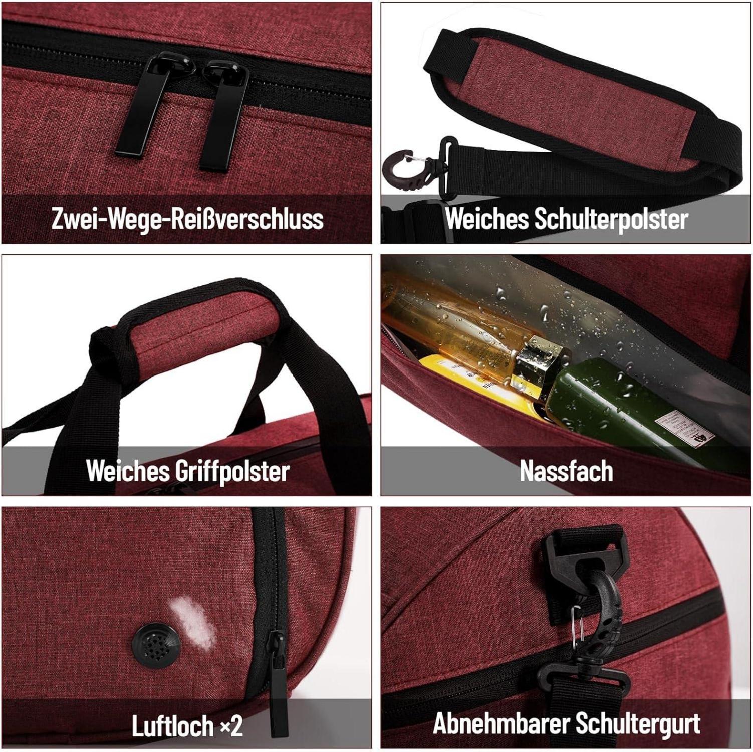 Sporttasche Damen Herren 25L Reisetasche Duffel Bag Rotwein