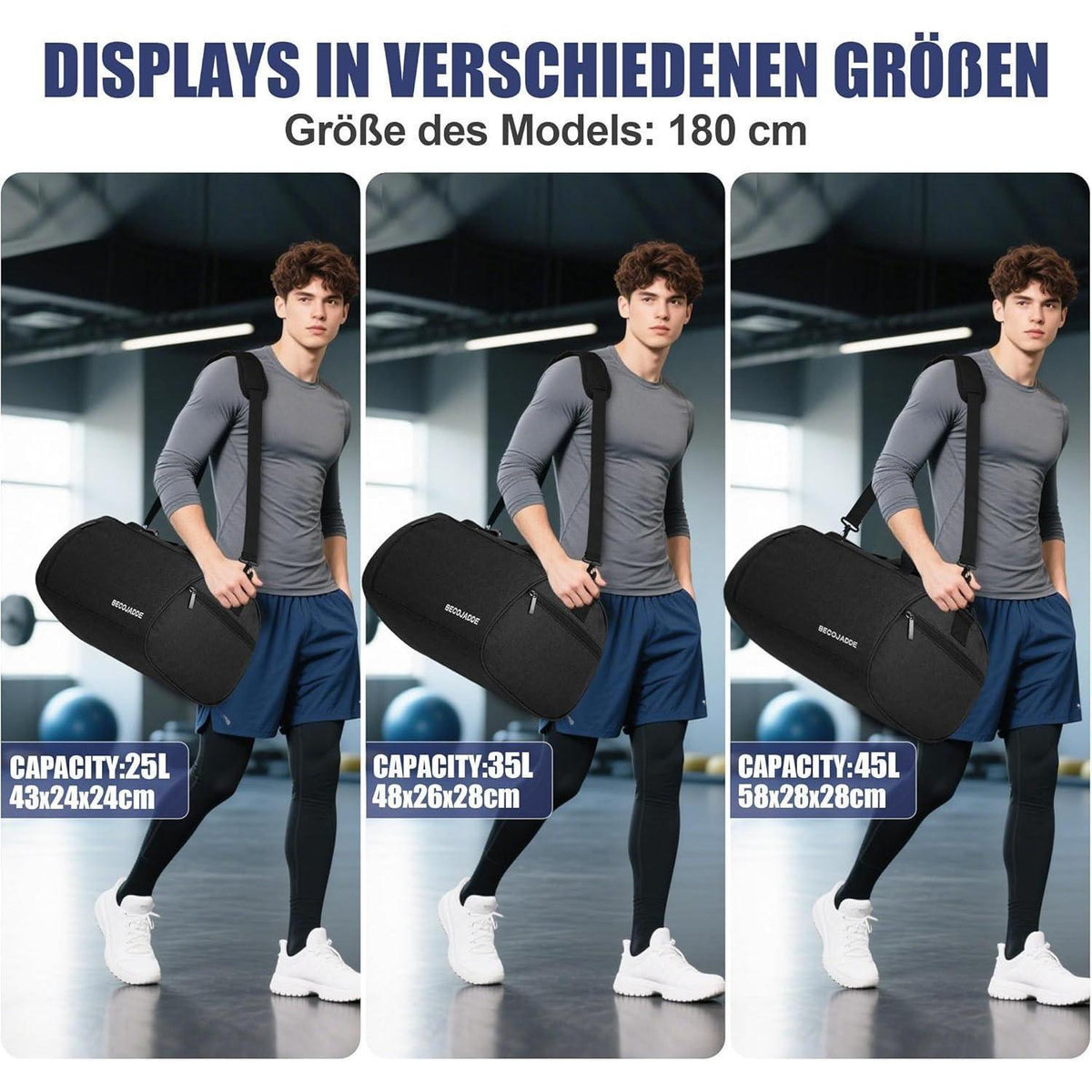 Sporttasche mit Schuhfach & Nassfach, 25L Schwarz