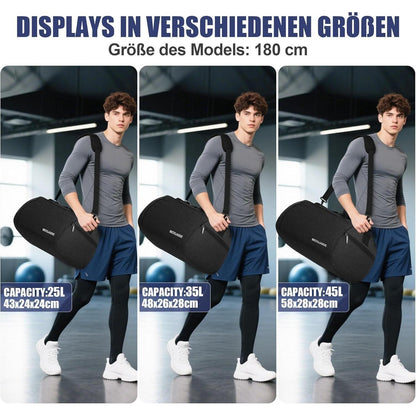 Sporttasche mit Schuhfach & Nassfach, 25L Schwarz