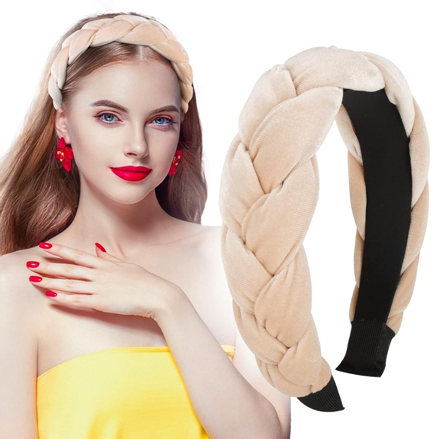 Vintage Haarreif geflochtenes Samt Stirnband Beige
