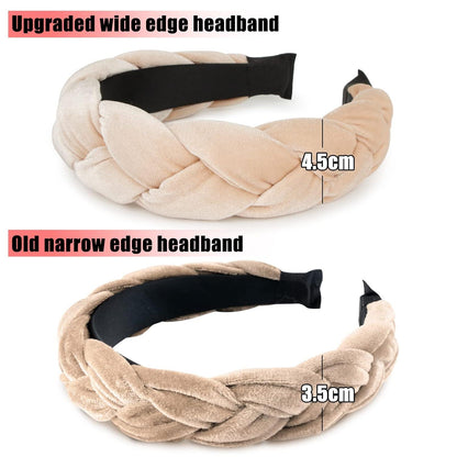 BETESSIN Samt Haarreif geflochten Vintage Stirnband Trachten Haarschmuck Rockabilly Damen-Mädchen Beige