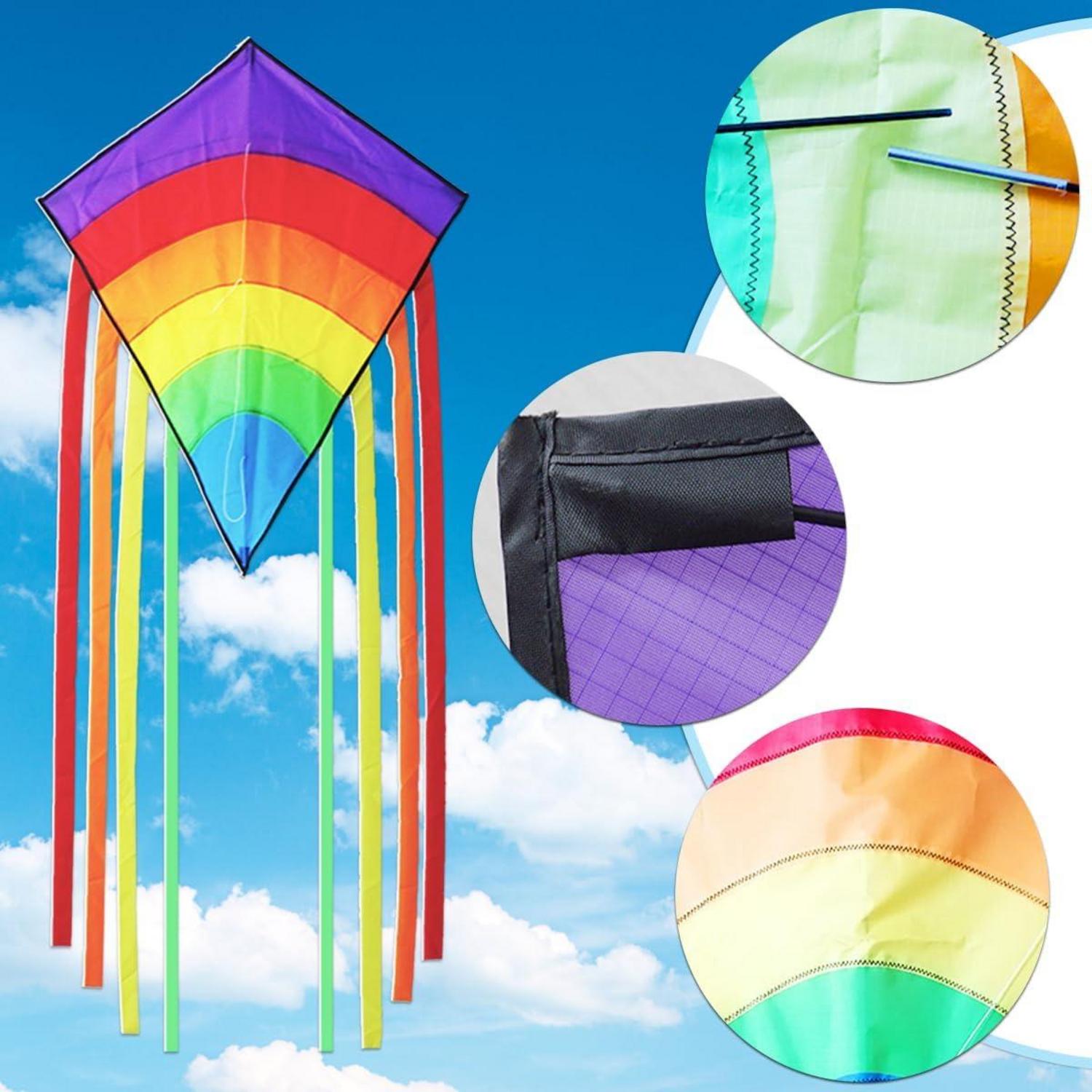 Einleiner Flugdrachen für Kinder 64x75cm Regenbogen Drachen mit 100m