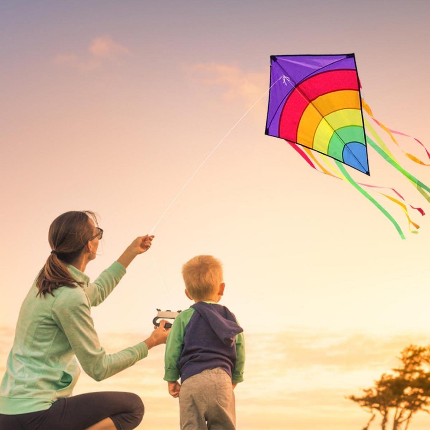 Drachen Kinder Einleiner Flugdrachen Regenbogen Kites 64x75cm mit 100m Schnur