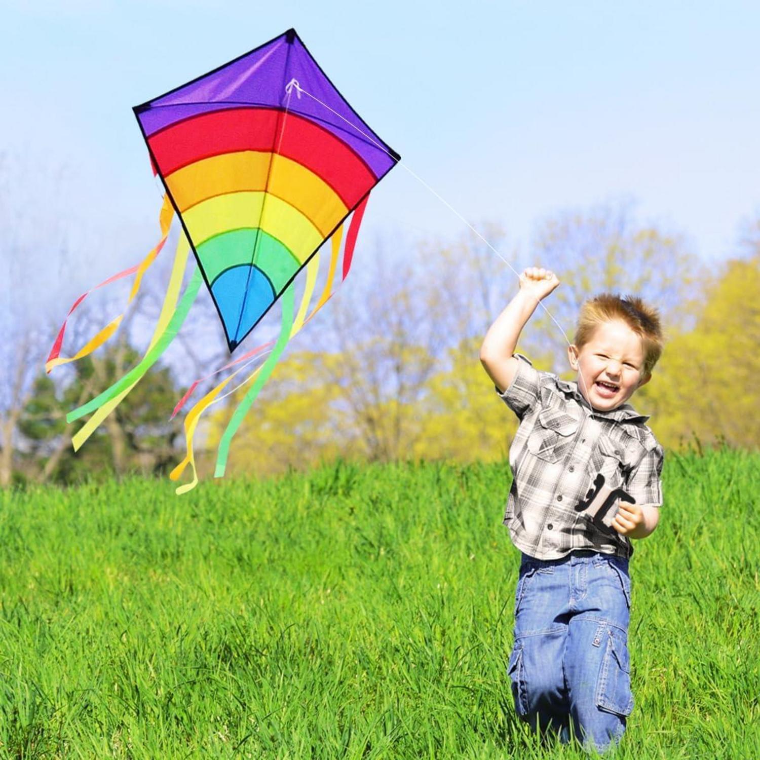 Kinder Drachen Einleiner Flugdrachen Regenbogen 64x75cm Lenkdrachen 100m