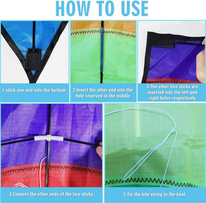 Kinder Drachen Einleiner Flugdrachen Regenbogen 64x75cm Lenkdrachen 100m