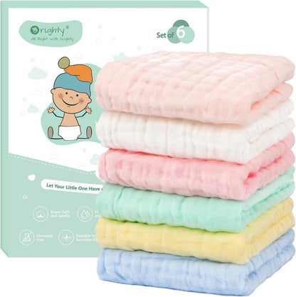 6er-Pack Muslin Baby Waschlappen 100% Baumwoll-Gesichtstücher