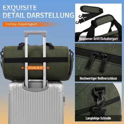 Sporttasche Duffel Bag 25L mit Schuhfach Nassfach wasserdicht Armeegrün