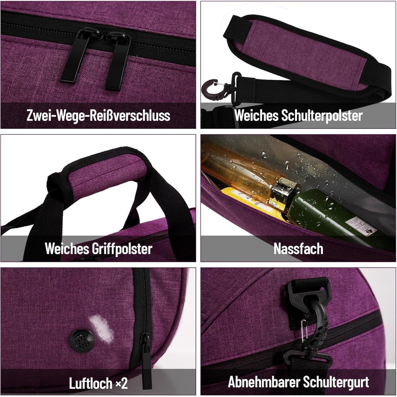 Sporttasche 25L mit Schuhfach & Nassfach, wasserdicht, Lila