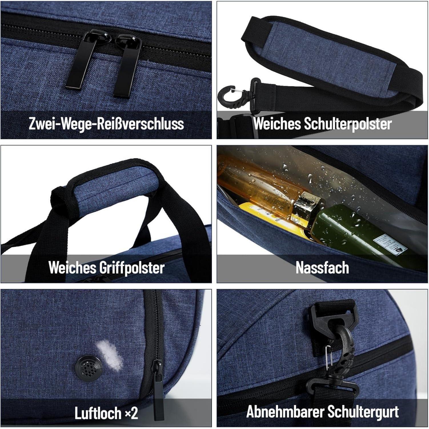 Sporttasche Reisetasche mit Schuhfach, Nassfach, wasserdicht 25L Navy Blau