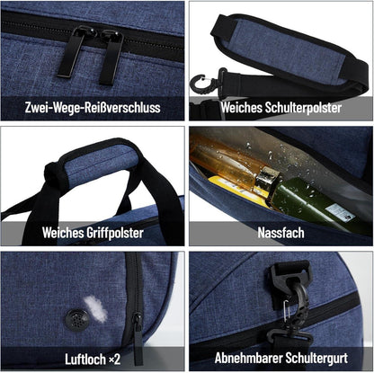 Sporttasche Reisetasche mit Schuhfach, Nassfach, wasserdicht 25L Navy Blau