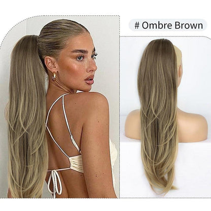 Langer, gewellter Pferdeschwanz mit Kordelzug – Aschblond 65cm