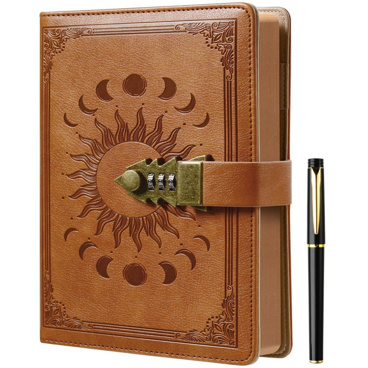 Tagebuch mit Schloss – A5 Journal mit Stift & Zubehör in Lederoptik
