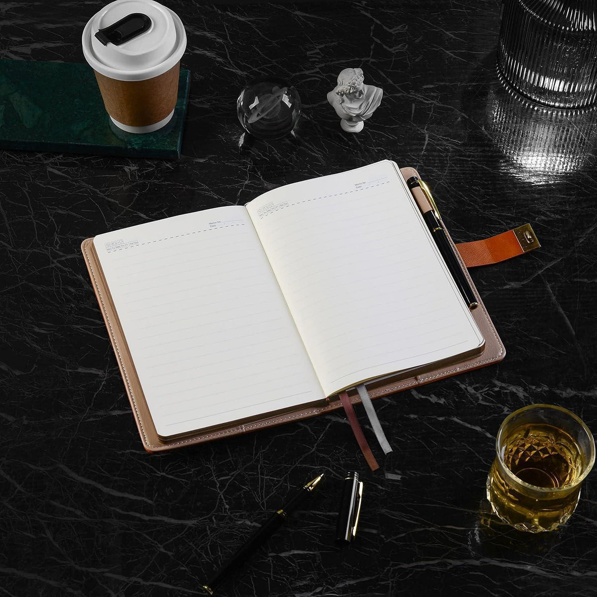 Tagebuch mit Schloss – A5 Journal mit Stift & Zubehör in Lederoptik