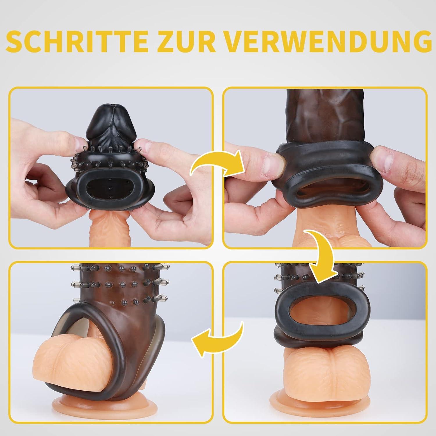 Penismanschetten Premium Schwarz, für Penisvergrößerung & verlängerte