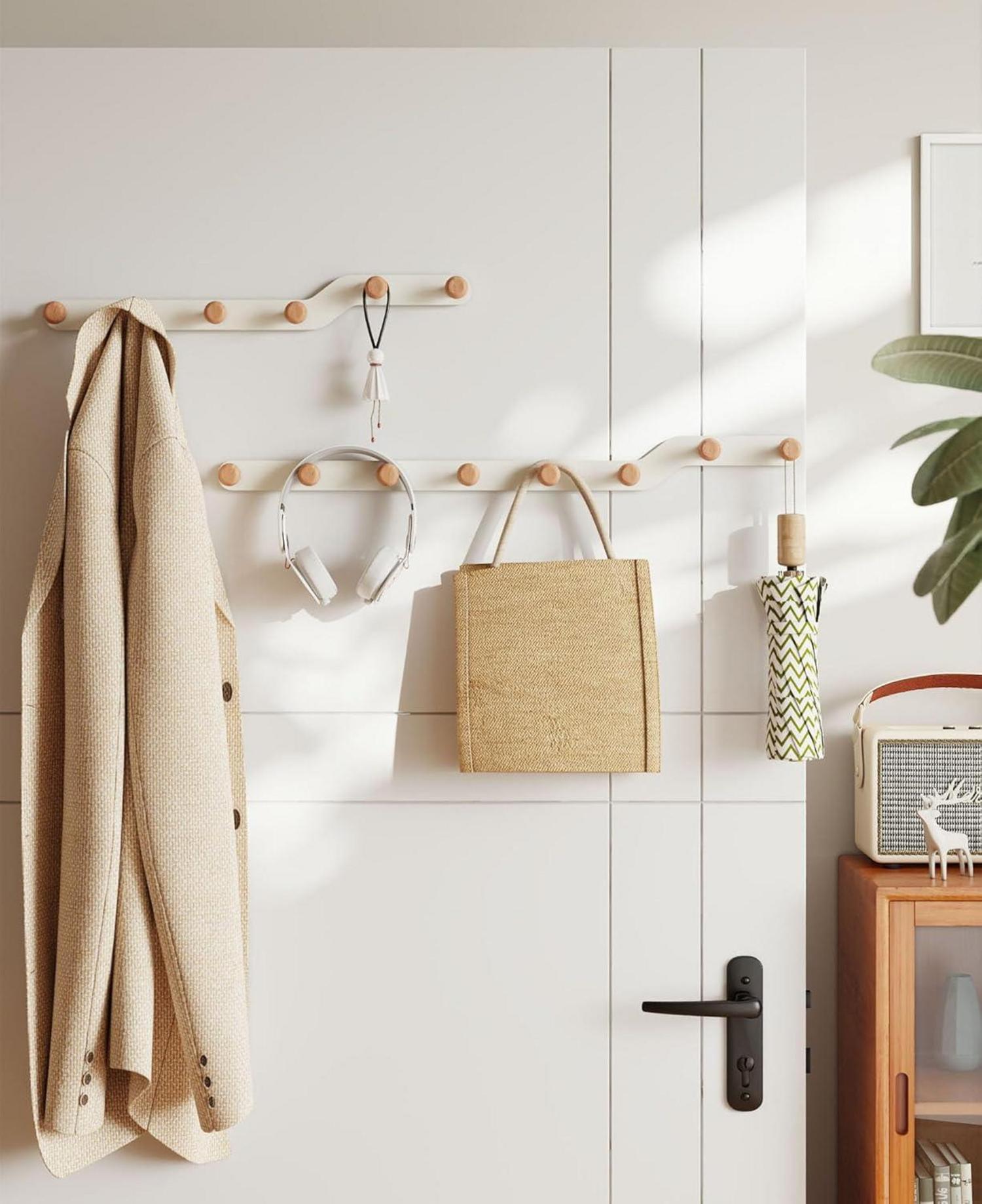 Wandgarderobe Kind mit 6 Haken aus Holz Platzsparend