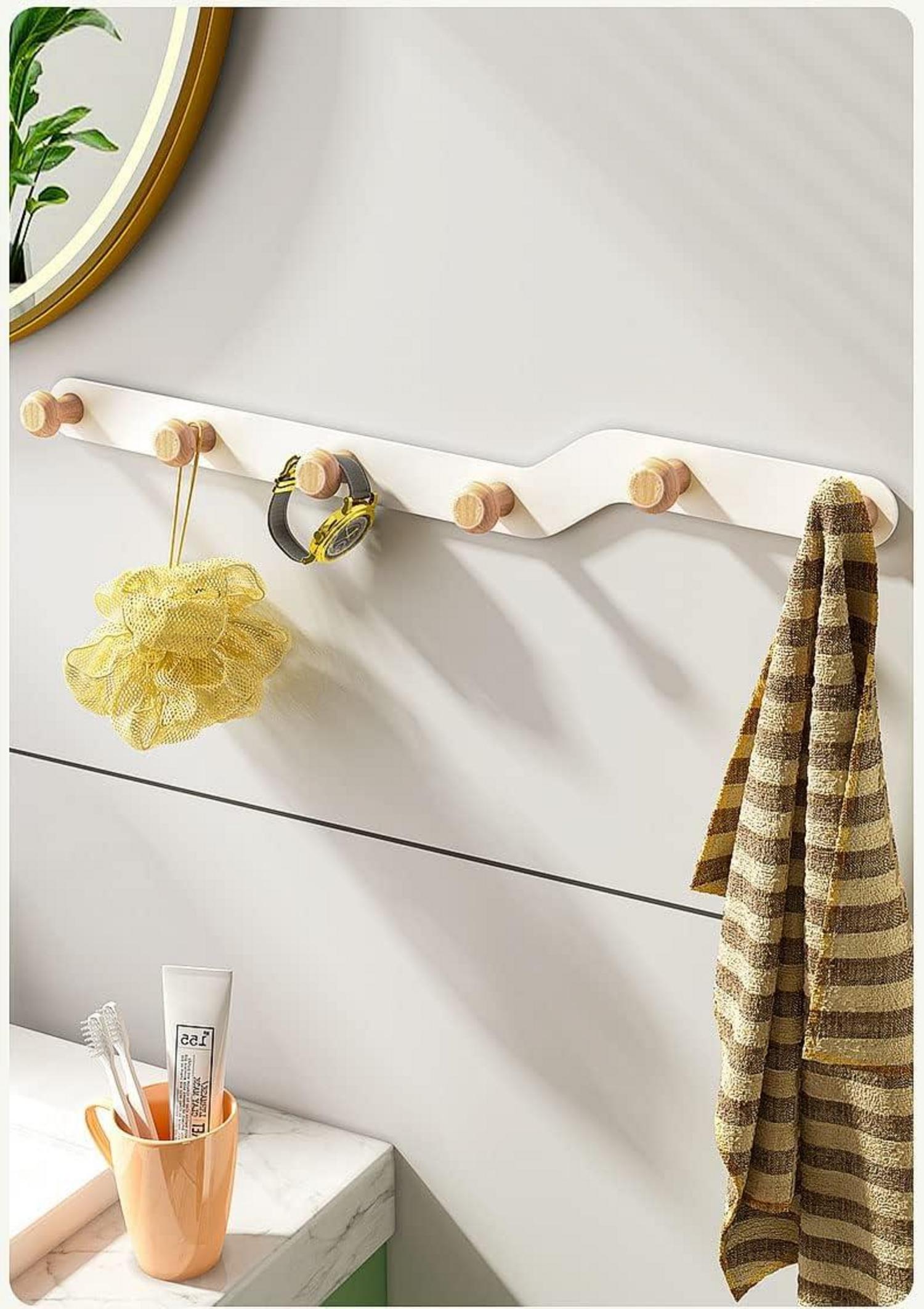 Garderobenleiste Kindergarderobe Wand Kleiderhaken Holz 6 Haken Creme