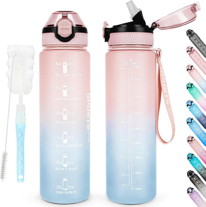 Sport Trinkflasche BPA-frei mit Strohhalm und Zeitmarkierungen