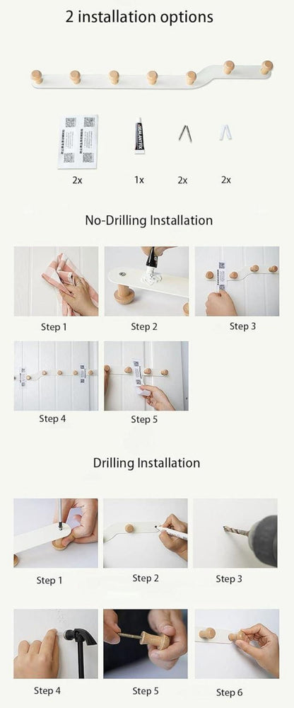 Kindergarderobe Wandhaken Holz 5 Haken Cremefarbend Platzsparend