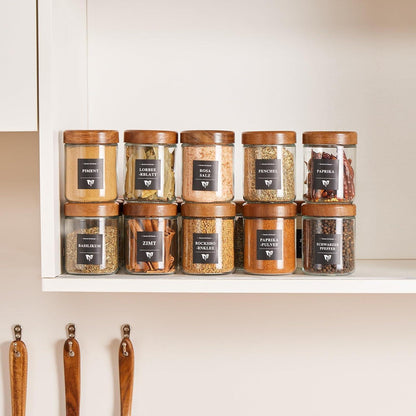 Glas Gewürzgläser Set 12er 120ml Bambusdeckel Streuer