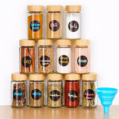 Gewürzgläser Set 12er 120ml Glas Bambusdeckel Streueinsatz
