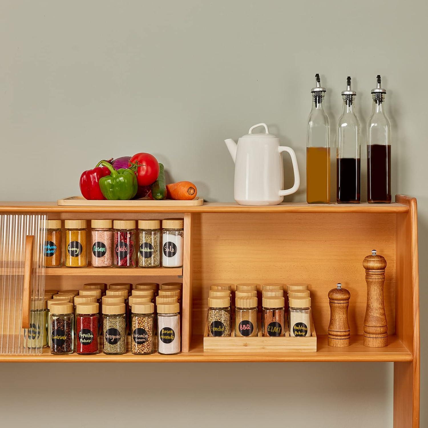 Gewürzgläser Set 12er, 120ml Glas Bambusdeckel Streuer Cap Trichter