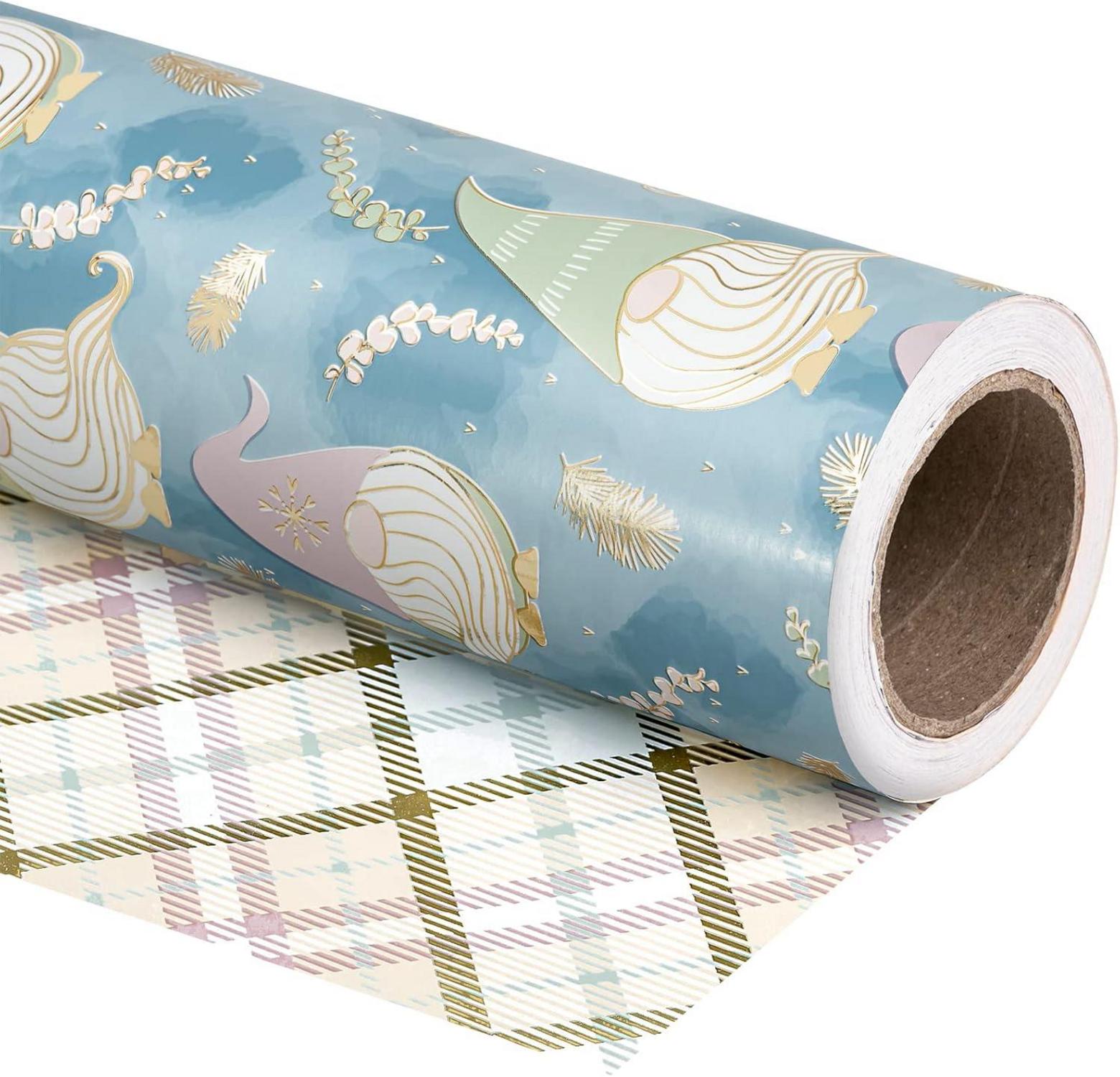 Wendbares Weihnachtsgeschenkpapier Mini-Rolle Metallic-Folienglanz