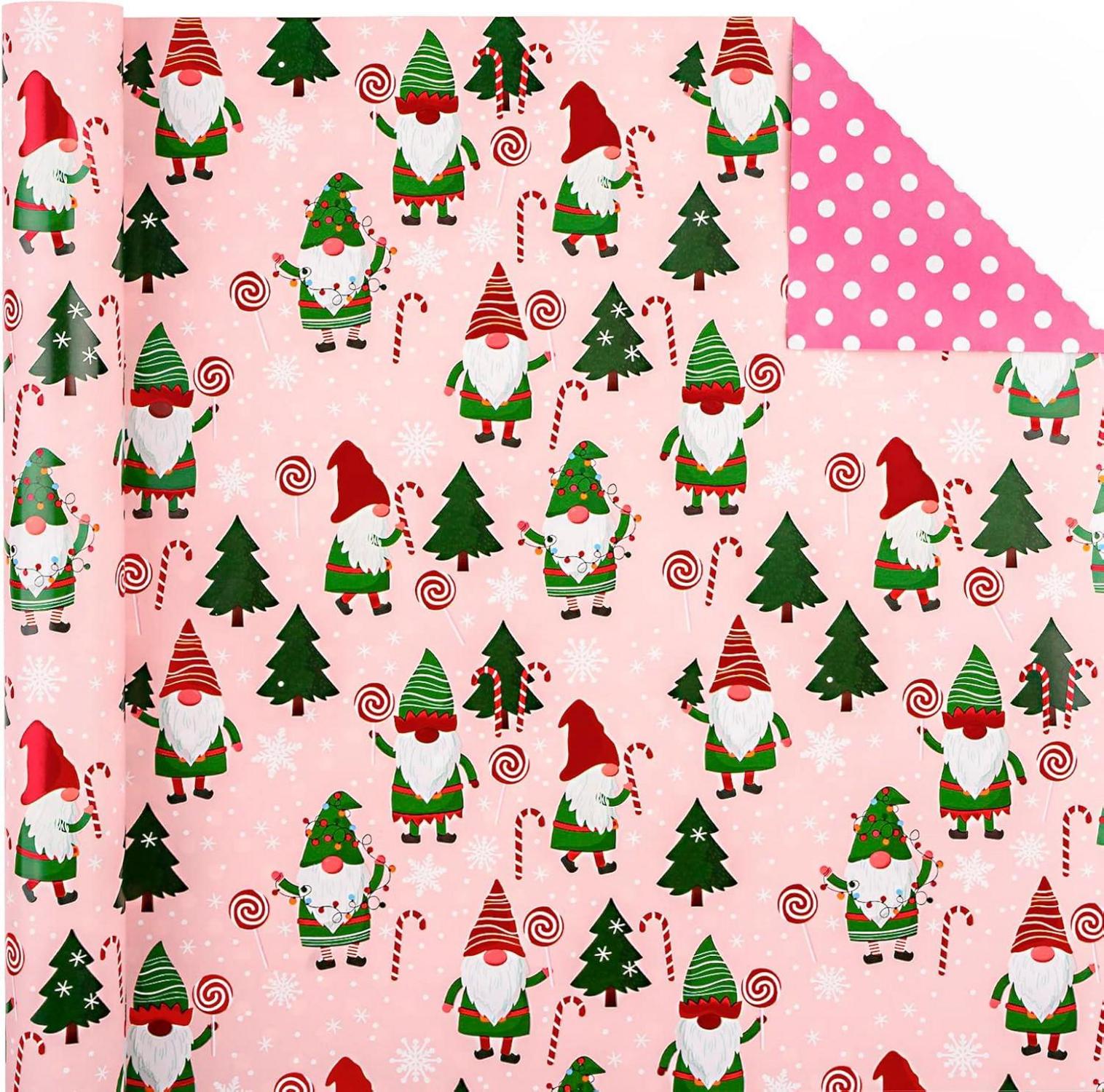 Wendbares Weihnachtsgeschenkpapier Mini-Rolle 43,2x10m rot grün rosa