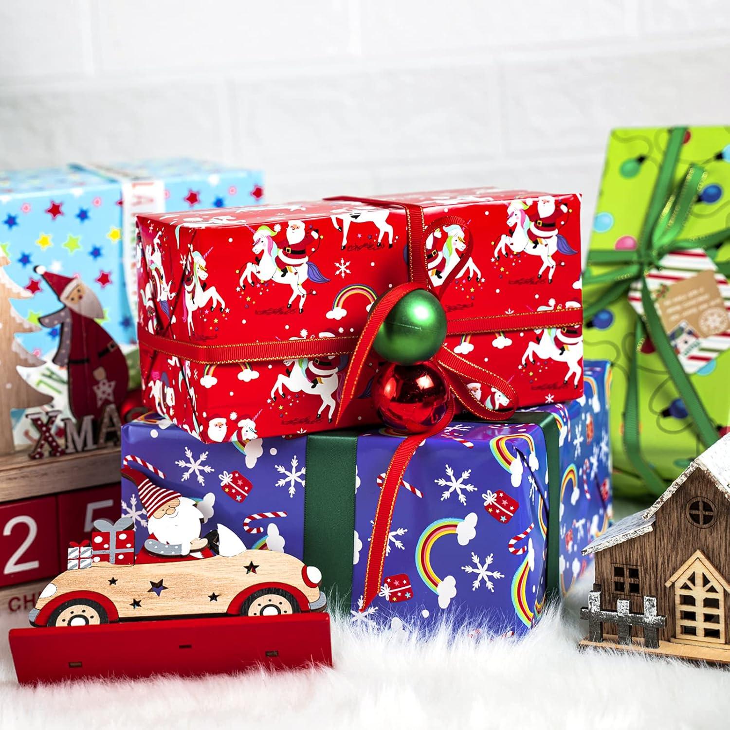 Wendbares Weihnachtsgeschenkpapier Minirolle Roter Weihnachtsmann 43cm 10m