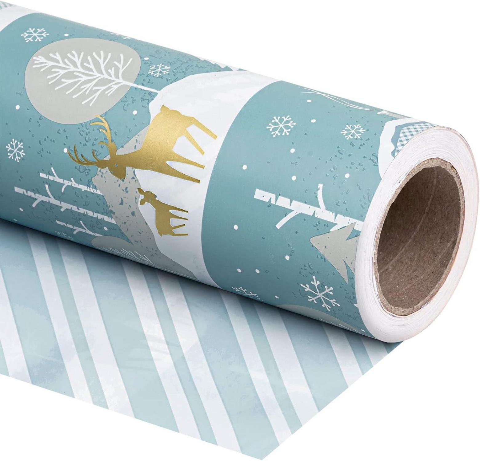 RUSPEPA Weihnachts-Geschenkpapier Mini-Rolle Rentier-Streifen-Design