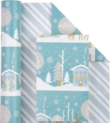 Wendbares Weihnachts-Geschenkpapier 43,2cm x 10m Blau-weißes