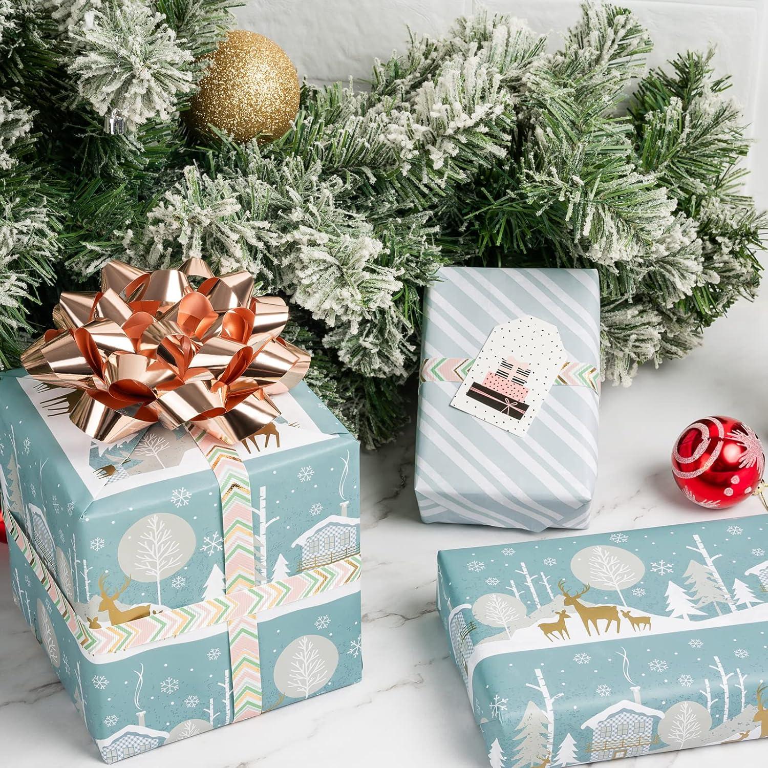 RUSPEPA Weihnachts-Geschenkpapier Mini-Rolle Rentier-Streifen-Design