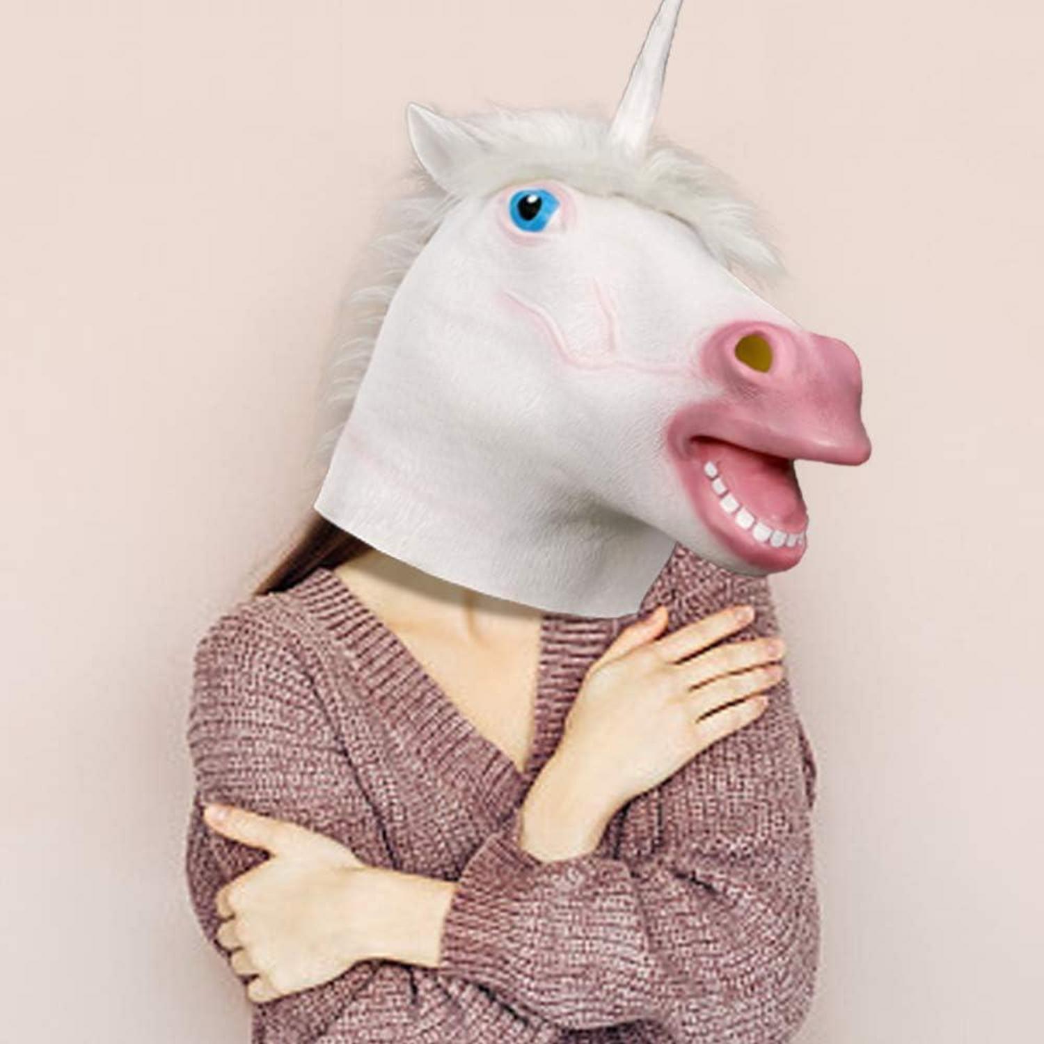 Schwarze Einhornmaske Halloween Kostüm Latex Tierkopf Maske