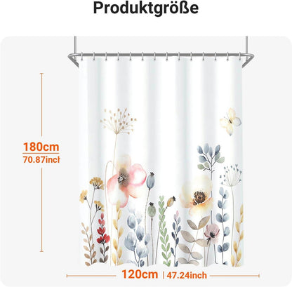 Duschvorhang Blumenmuster 120x180cm beschwerter Saum wasserabweisend