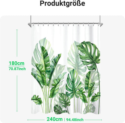 Duschvorhang Grün Blätter 240x180cm, Antischimmel Textil