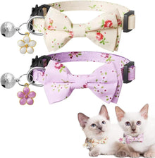 Katzenhalsbänder Personalisiert mit Fliege Glocke 2er Set weiß lila