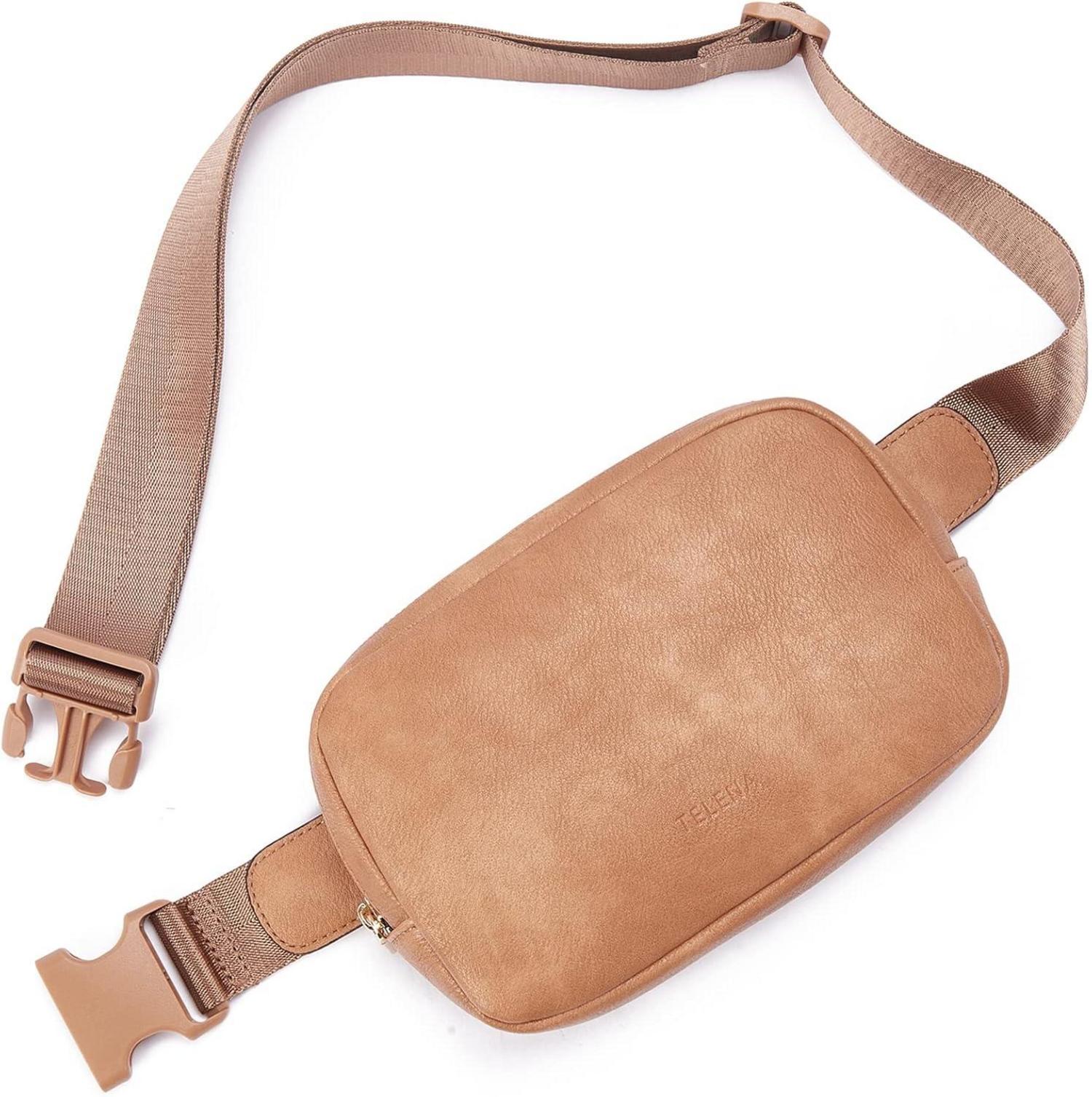 Telena Damen Bauchtasche PU Leder Crossbody Bag Brusttasche Hellbraun