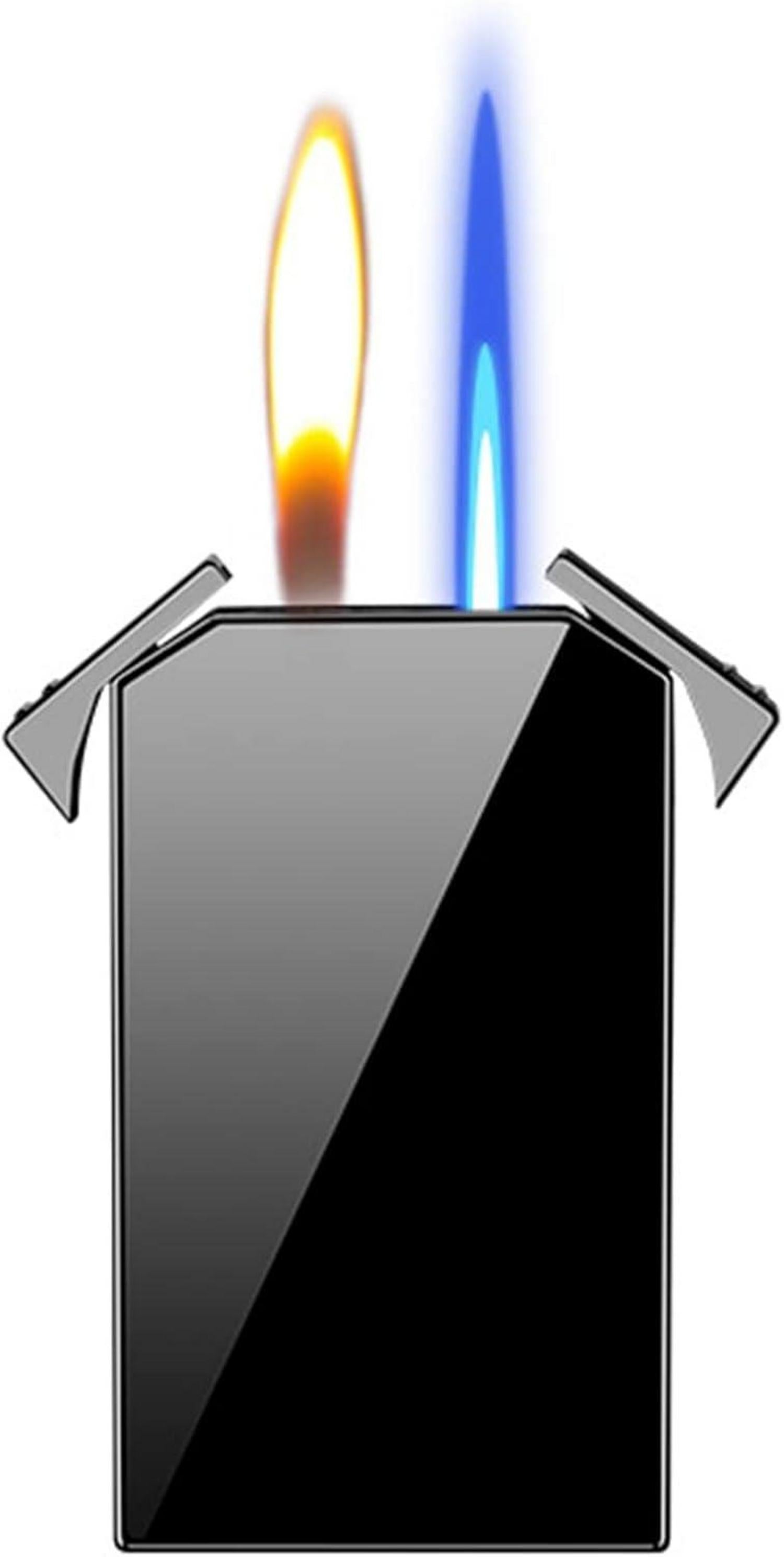 Zweiflammiges Fackel- und Weichflammen-Feuerzeug, Gas-Nachfüllbar, Schwarz