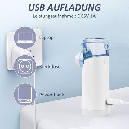 Inhaliergerät Vernebler Tragbar USB wiederaufladbar Mundstück Masken Blau