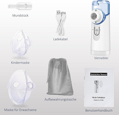 Tragbarer Inhalator Vernebler Set USB Kinder Erwachsene Masken Hq Mesh Blau