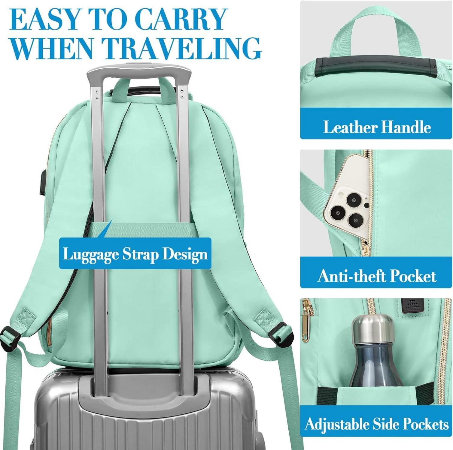 Modischer Damen Rucksack 15.6 Zoll USB Ladeanschluss Mintgrün