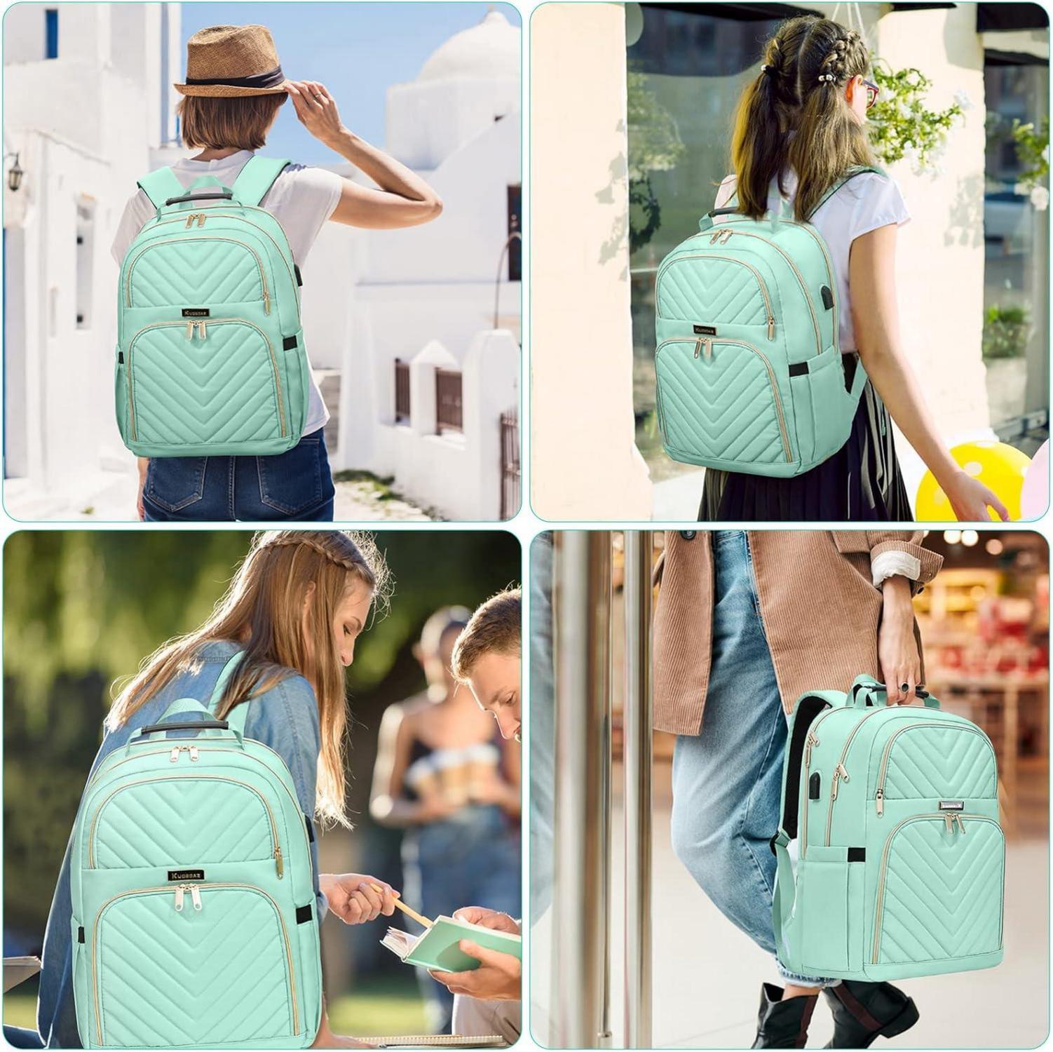 Modischer Damen Rucksack 15.6 Zoll USB Ladeanschluss Mintgrün