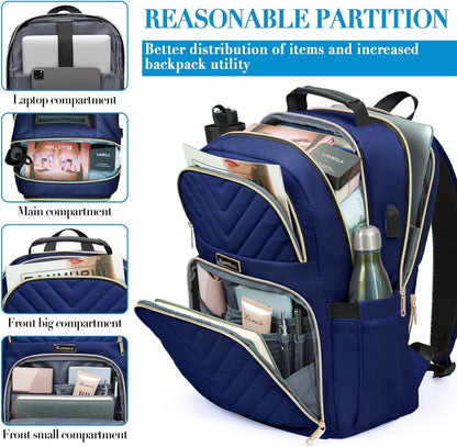 Kuosdaz Damen Rucksack 15.6 Zoll USB Laptop Daypack 30L Blau