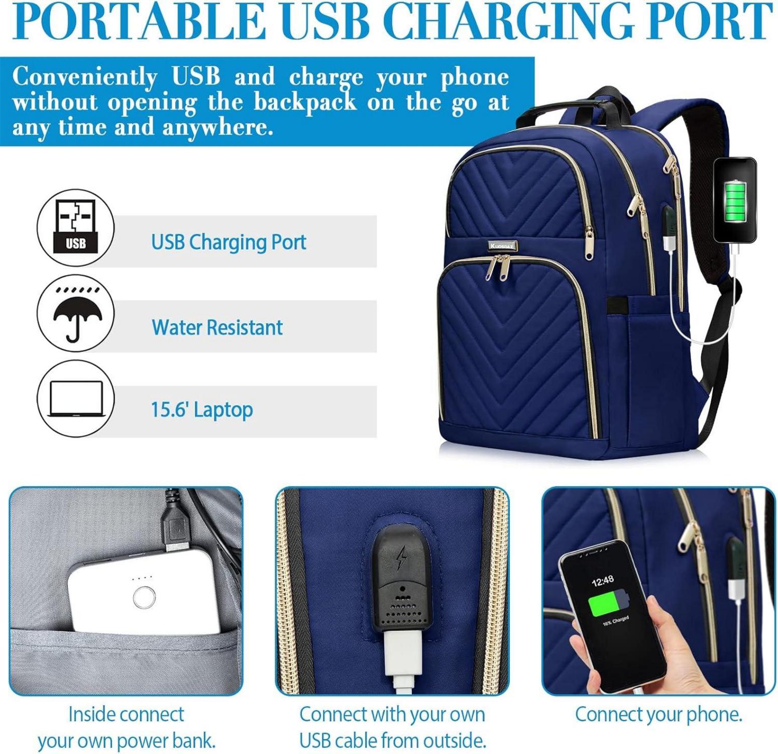 15,6 Zoll Damen Rucksack mit USB Ladeanschluss und