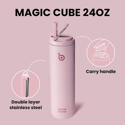 Isolierte Trinkflasche mit Strohhalm und Griff 680 ml Pink