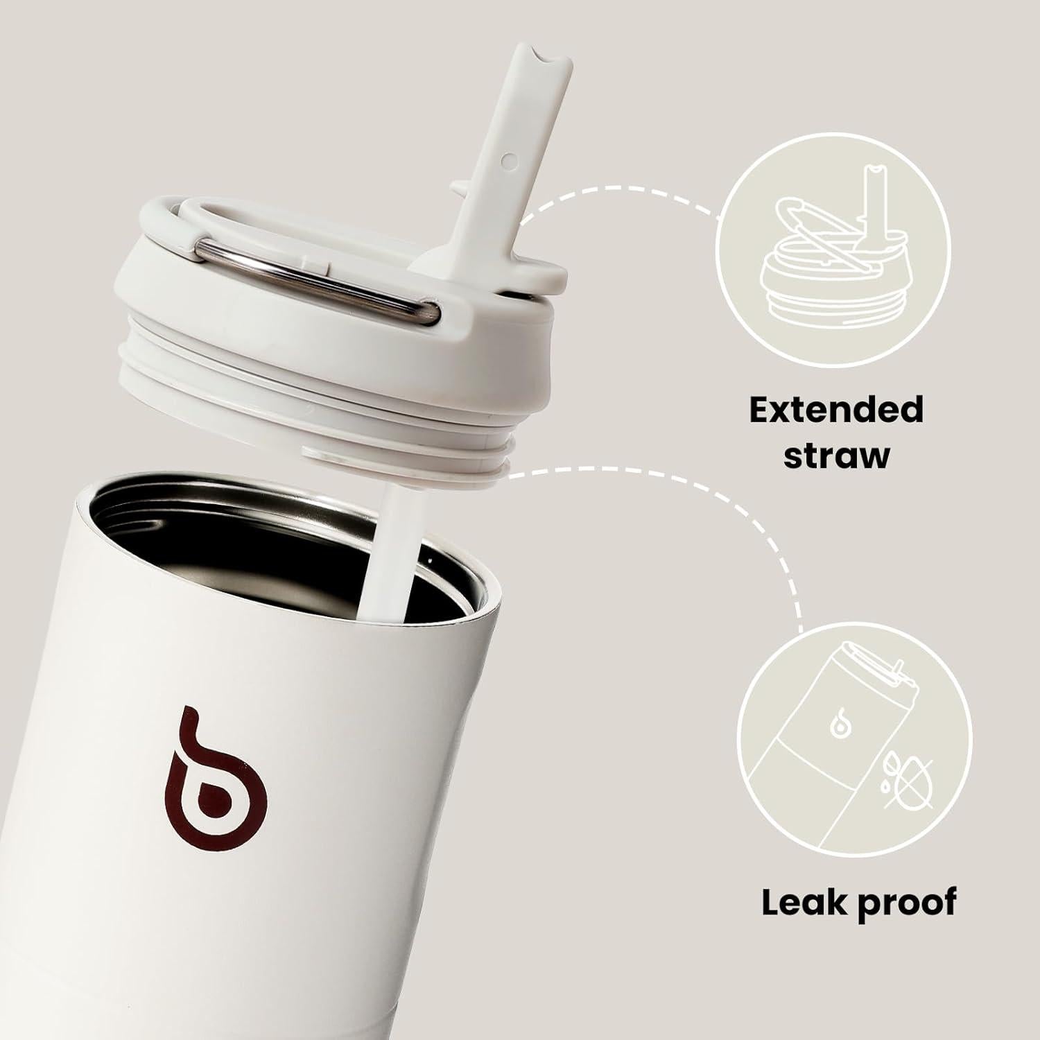 Isolierte Trinkflasche mit Strohhalm 680 ml doppelwandig Grau