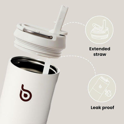 Isolierte Trinkflasche mit Strohhalm 680 ml doppelwandig Grau