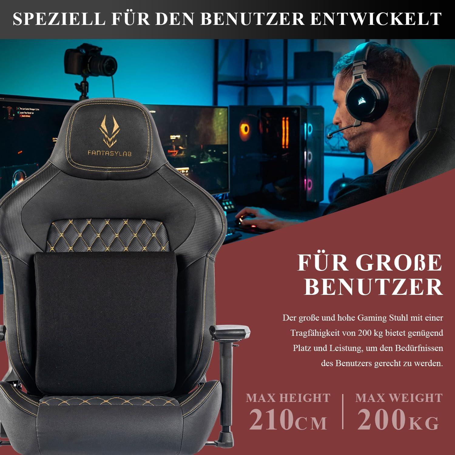 Fantasylab Gaming Stuhl 200KG Belastbarkeit Bürostuhl 4D Gamer mit