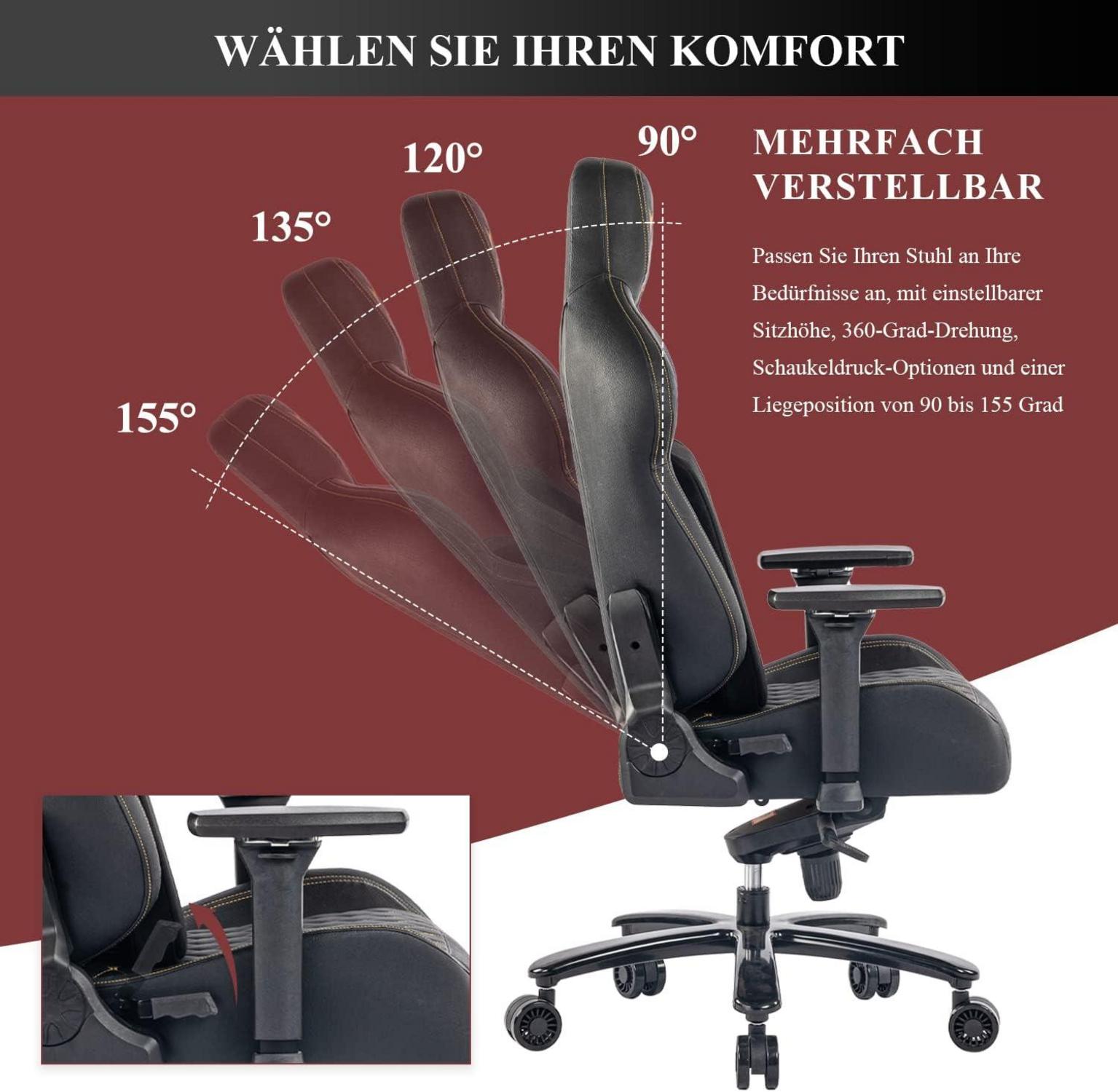 Fantasylab Gaming Stuhl 200KG Belastbarkeit Schwarz/Golden
