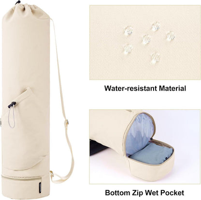 Yogatasche Damen mit Nassfach und Flaschenhalter Beige