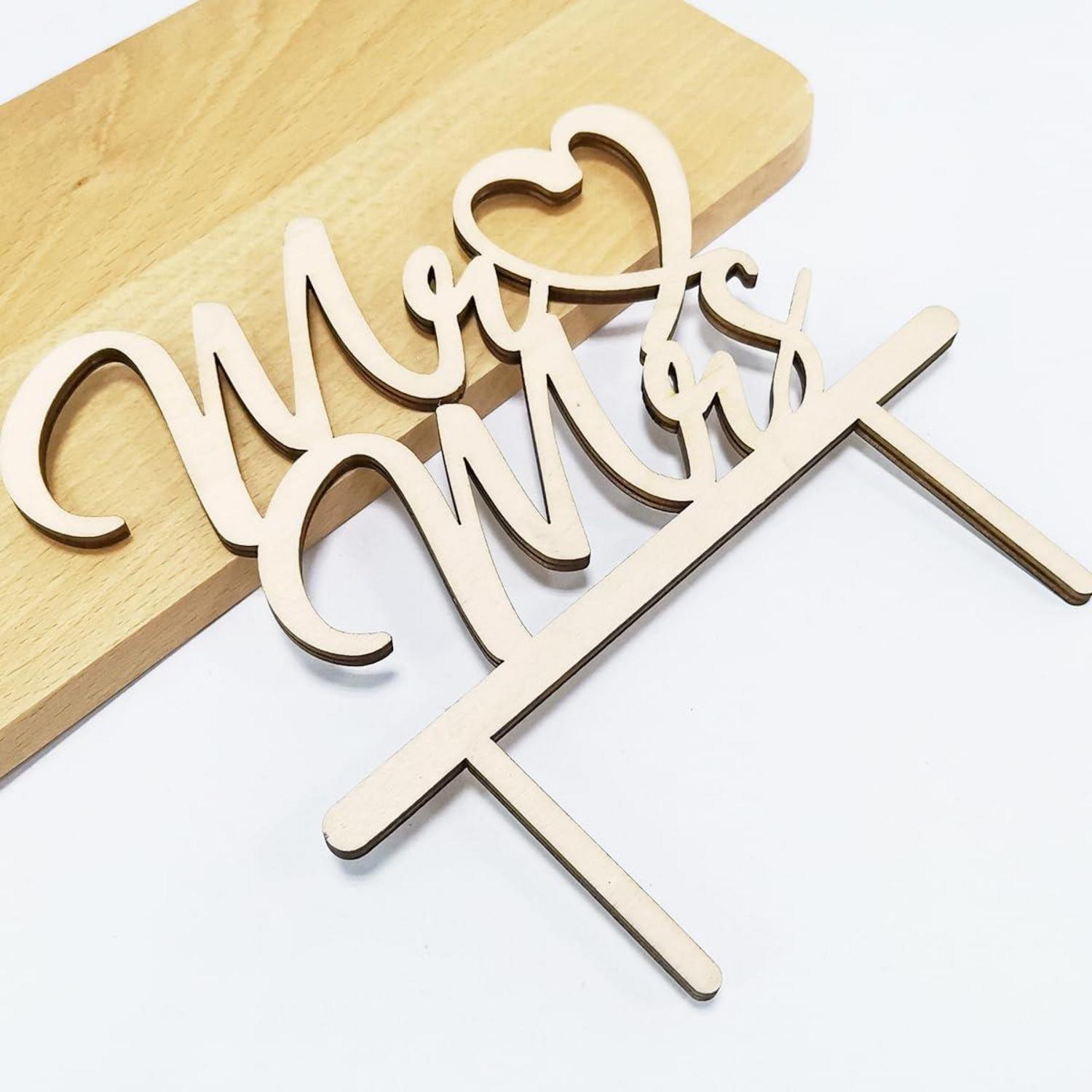 2er Set Holz Cake Topper Hochzeit Mr Mrs Deko Tortendeko Party